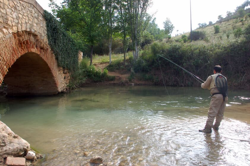 Un Pescador Practicando La Pesca Deportiva En Riofrío.