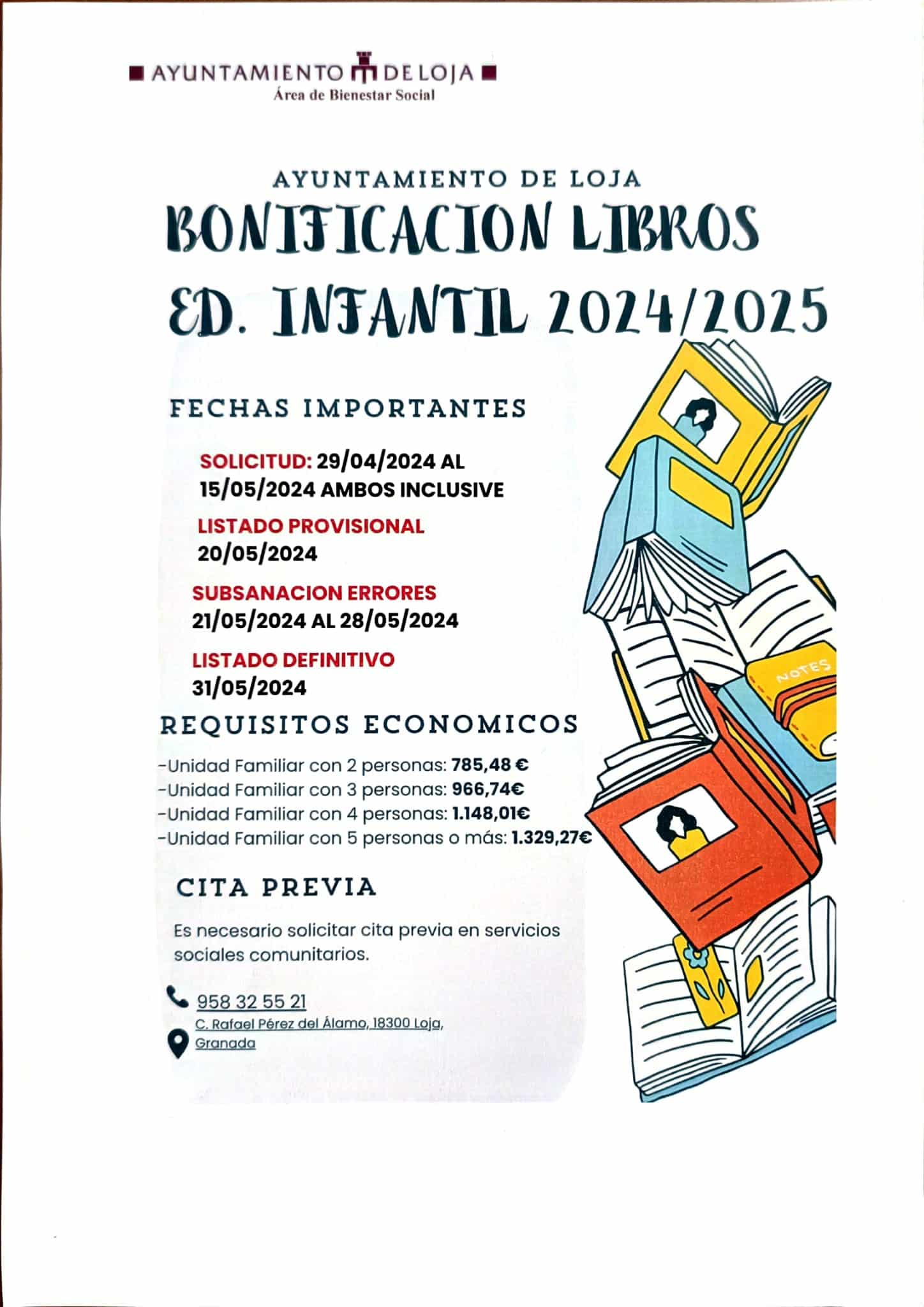 Cartel anunciador de la campaña de bonificación de libros de infantil para el curso 2024/25