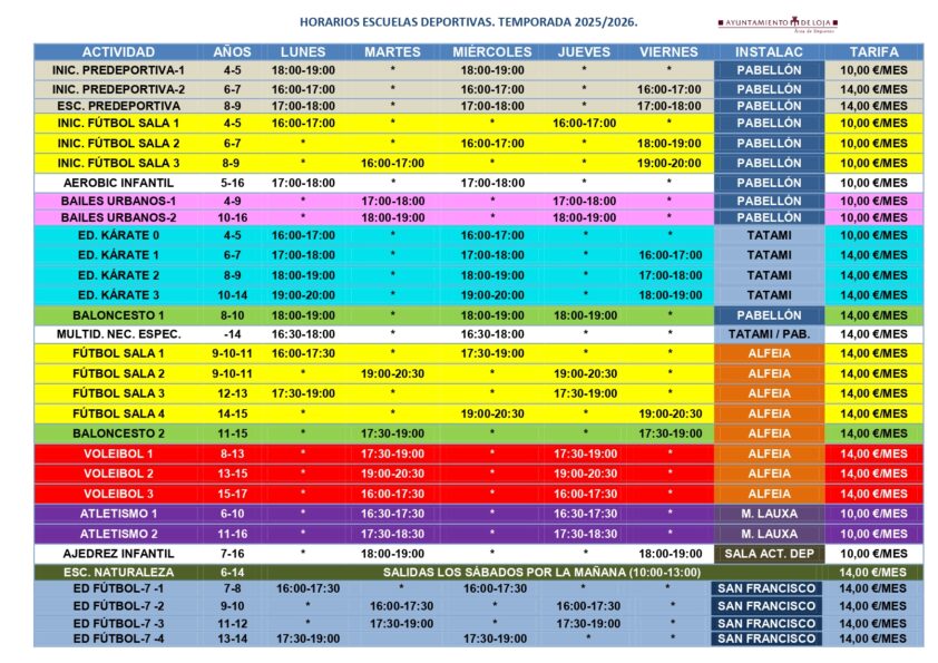 Horarios Escuelas Deportivas