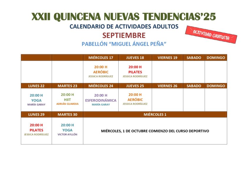 Horarios Quincena Nuevas Tendencias